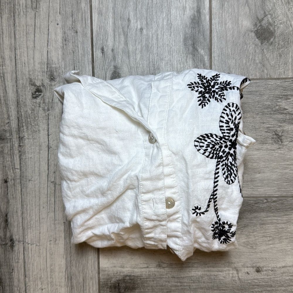 Richard Malcolm Ladies White Embroidered Irish Linen Button-up Blouse Size PM